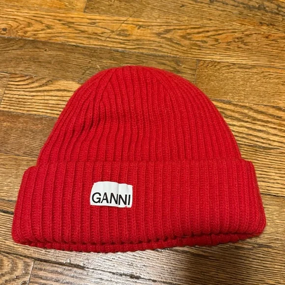 Ganni Red Knit Beanie - Picture 2 of 2
